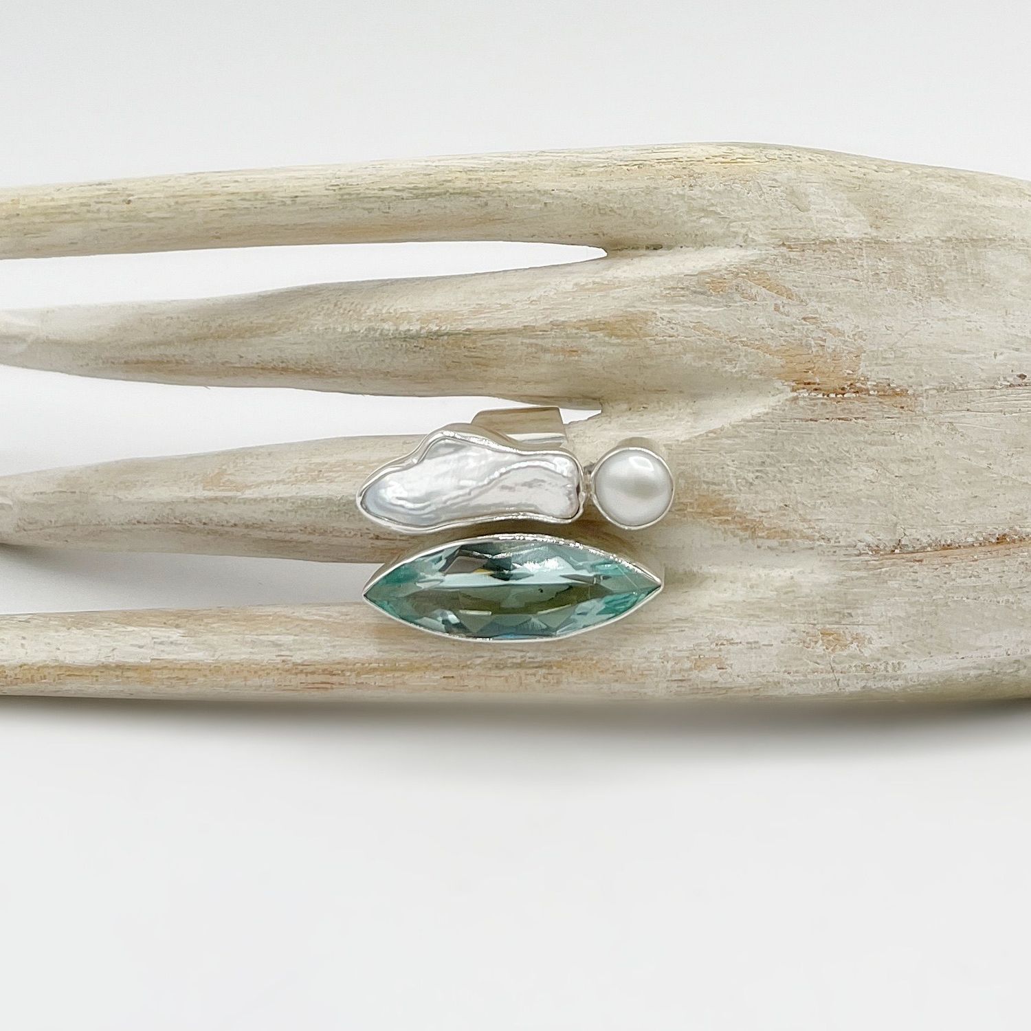 Ring Obsidian meerblau Navette "sea dive" - 1 x 3 cm