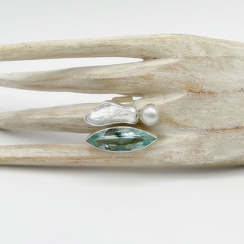Ring Obsidian meerblau Navette Ring Obsidian meerblau Navette "sea dive" - 1 x 3 cm