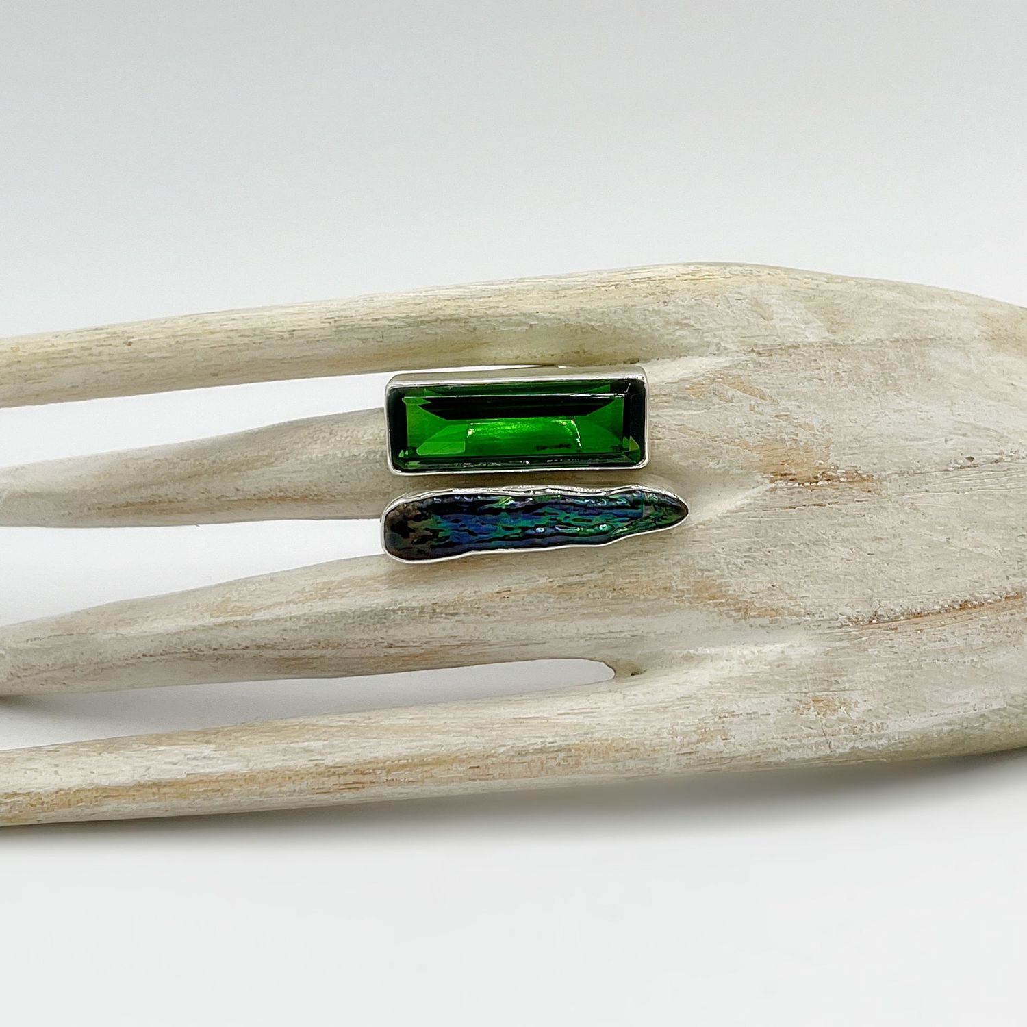Ring Obsidian smaragdgrün + Blisterperle "green dream"