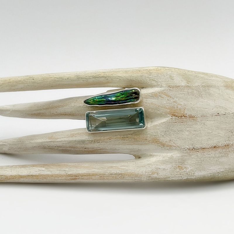 Ring Obsidian meerblau + Blisterperle Ring Obsidian meerblau + Blisterperle "green dream"