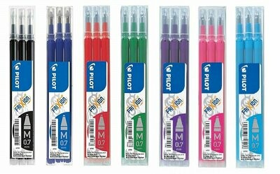 Lot de 7 étuis de 3 recharges PILOT FRIXION 07 encre Noir, Bleu, Rouge, Vert, Violet, Rose, Turquoise