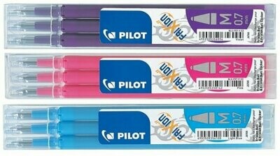 Lot de 3 étuis de 3 recharges PILOT FRIXION 07 encre Violet, Rose, Turquoise