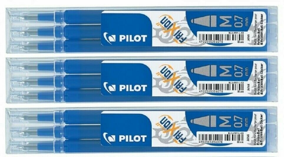 Lot de 3 étuis de 3 recharges PILOT FRIXION 07 encre Bleu