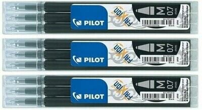 Lot de 3 étuis de 3 recharges PILOT FRIXION 07 encre Noir