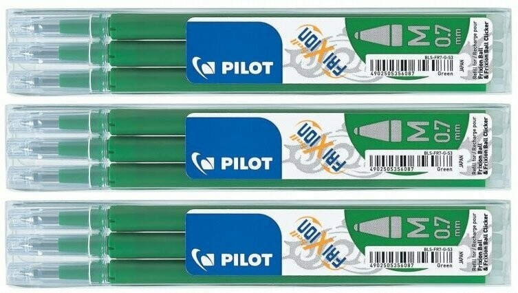 Lot de 3 étuis de 3 recharges PILOT FRIXION 07 encre Vert