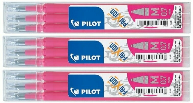 Lot de 3 étuis de 3 recharges PILOT FRIXION 07 encre Rose