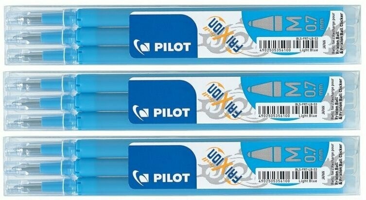 Lot de 3 étuis de 3 recharges PILOT FRIXION 07 encre Turquoise