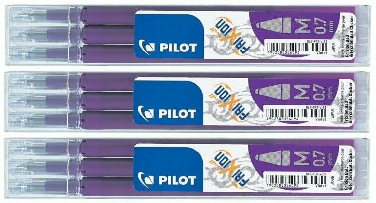 Lot de 3 étuis de 3 recharges PILOT FRIXION 07 encre Violet