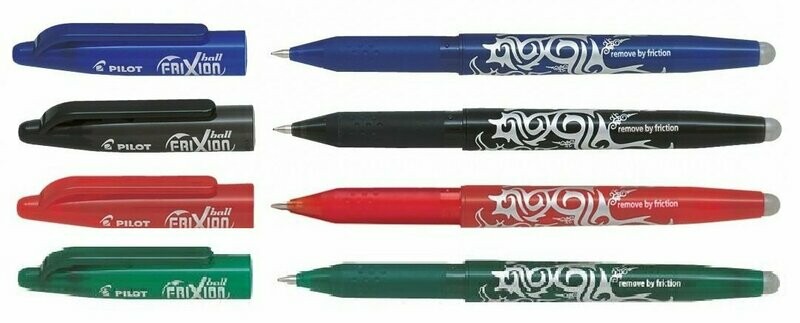 Lot de 4 Stylos roller PILOT FRIXION 07 - pointe moyenne - 1 Noir , 1 Bleu , 1 Rouge , 1 Vert