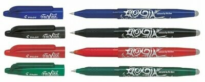 Lot de 4 Stylos roller PILOT FRIXION 07 - pointe moyenne - 1 Noir , 1 Bleu , 1 Rouge , 1 Vert