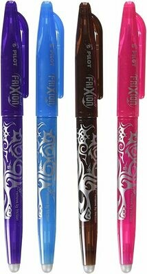 Lot de 4 Stylos roller PILOT FRIXION 07 - pointe moyenne - 1 Rose , 1 Turquoise , 1 Chocolat , 1 Violet
