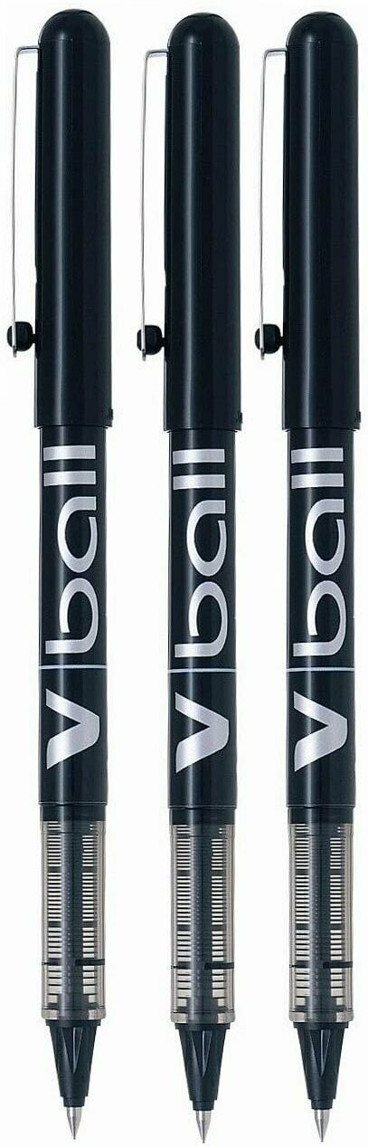 Lot de 3 stylos bille roller PILOT V-BALL 05 - encre liquide Noir