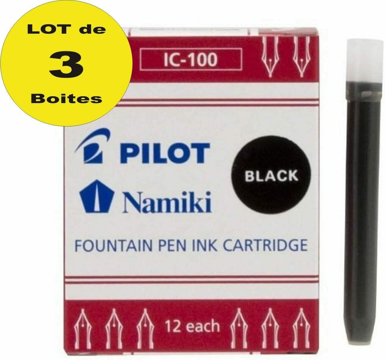 Lot de 3 Boites de 12 cartouches IC-100 pour stylo plume PILOT Haute Ecriture - encre Noire