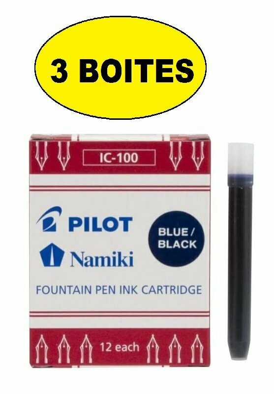 Lot de 3 Boites de 12 cartouches IC-100 pour stylo plume PILOT Haute Ecriture - encre Bleu-Noir