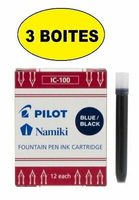 Lot de 3 Boites de 12 cartouches IC-100 pour stylo plume PILOT Haute Ecriture - encre Bleu-Noir