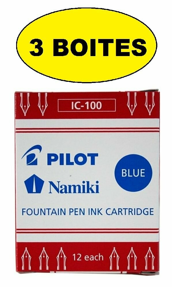 Lot de 3 Boites de 12 cartouches IC-100 pour stylo plume PILOT Haute Ecriture - encre Bleue