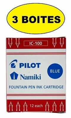 Lot de 3 Boites de 12 cartouches IC-100 pour stylo plume PILOT Haute Ecriture - encre Bleue