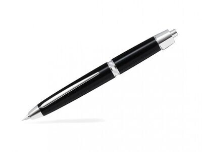 Stylo plume OR rétractable PILOT CAPLESS LS attributs Rhodié - NOIR  brillant - Plume Moyenne - en Coffret Cadeau.