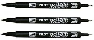Lot 3 marqueurs PILOT TWIN pointe Fin et Extra-Fine NOIR