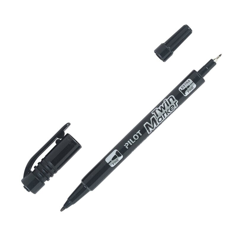Boite de 10 marqueurs PILOT TWIN pointe Fin et Extra-Fine NOIR
