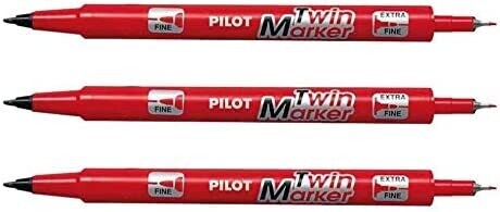 Lot 3 marqueurs PILOT TWIN pointe Fin et Extra-Fine ROUGE