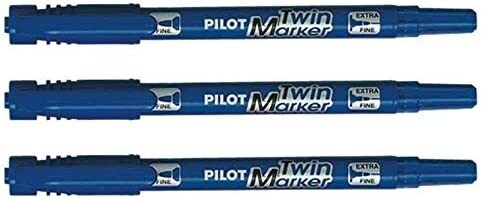 Lot 3 marqueurs PILOT TWIN pointe Fin et Extra-Fine BLEU