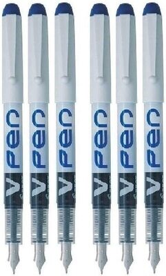 Lot de 6 stylos Plume PILOT V-Pen - encre Bleu