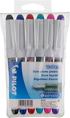 Lot de 6 stylos Plume PILOT V-Pen - couleurs d'encre assorties