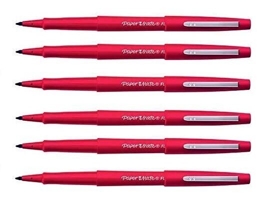 Lot de 6 Feutres PAPERMATE FLAIR Pointe Moyenne ROUGE