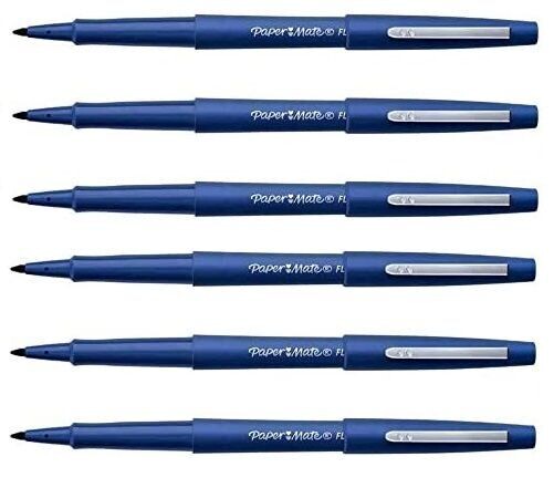 Lot de 6 Feutres PAPERMATE FLAIR Pointe Moyenne BLEU