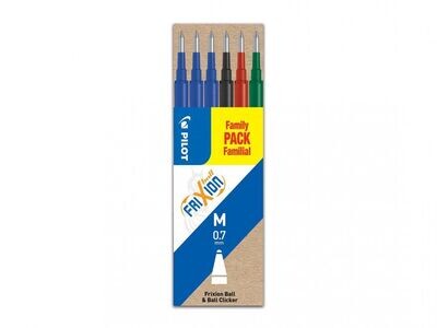 Etui de 6 recharges PILOT FRIXION 07 encre 3 bleues , 1 Noire , 1 Rouge , 1 Verte
