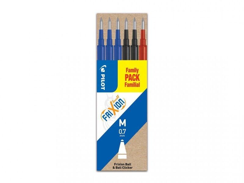 Etui de 6 recharges PILOT FRIXION 07 encre 3 bleues , 2 Noires , 1 Rouge