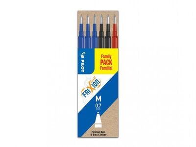 Etui de 6 recharges PILOT FRIXION 07 encre 3 bleues , 2 Noires , 1 Rouge