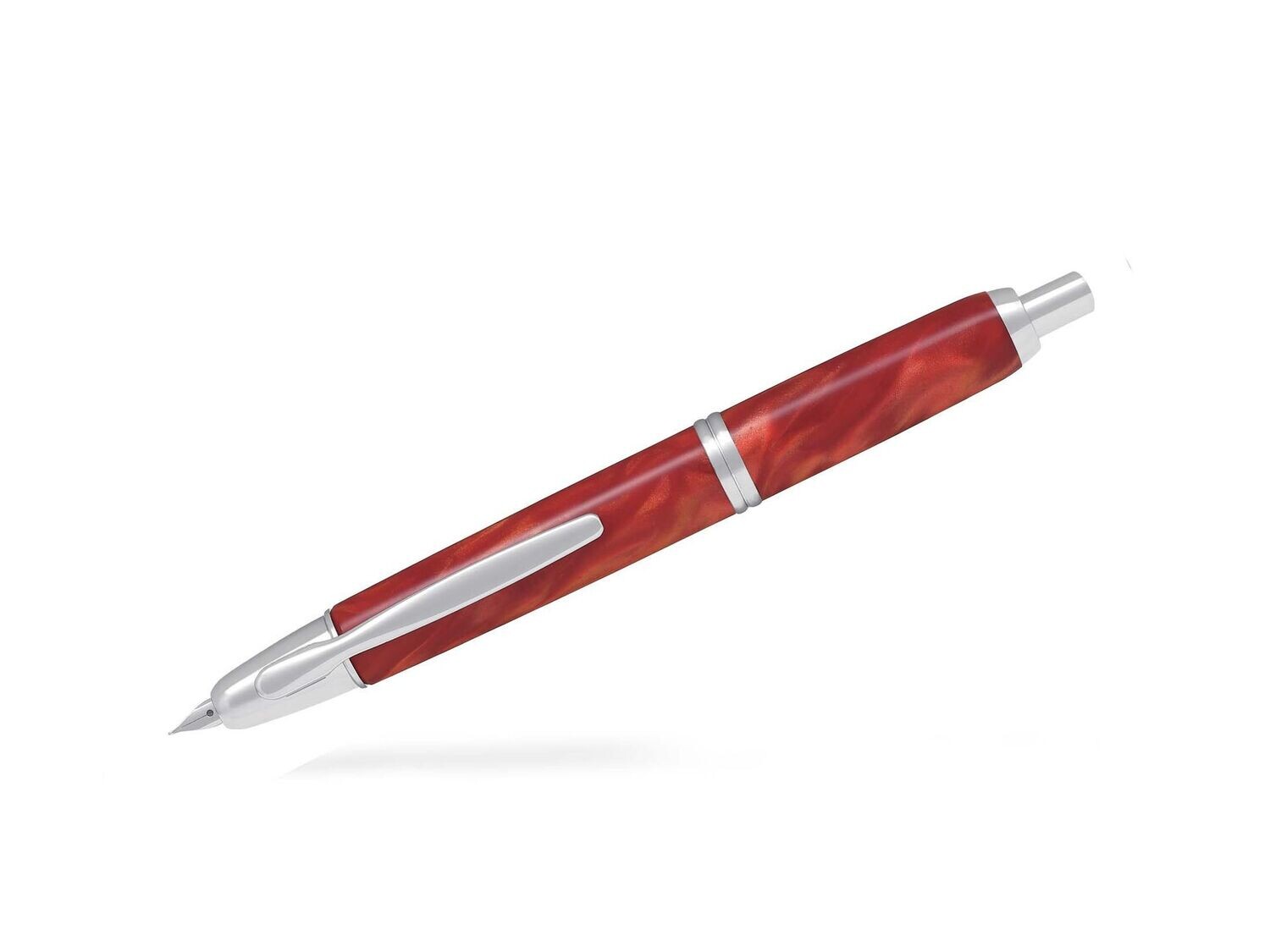 Stylo plume OR rétractable PILOT CAPLESS SE - attributs Rhodié - Orange Marbré - Plume Moyenne - en Coffret Cadeau.