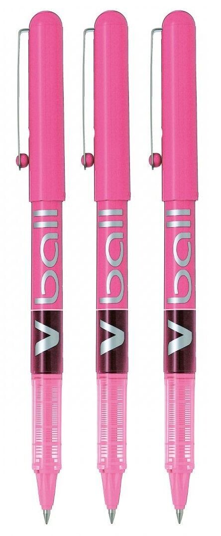 Lot de 3 stylos bille roller PILOT V-BALL 05 - encre liquide Rose