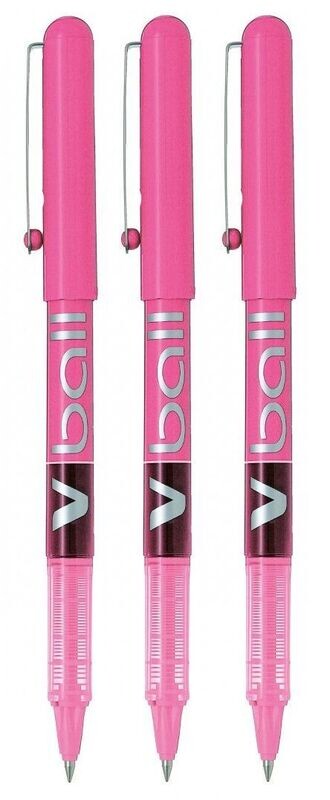 Lot de 3 stylos bille roller PILOT V-BALL 05 - encre liquide Rose