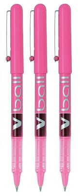 Lot de 3 stylos bille roller PILOT V-BALL 05 - encre liquide Rose