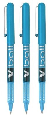 Lot de 3 stylos bille roller PILOT V-BALL 05 - encre liquide Turquoise