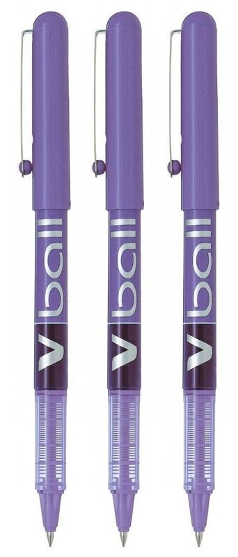Lot de 3 stylos bille roller PILOT V-BALL 05 - encre liquide Violet