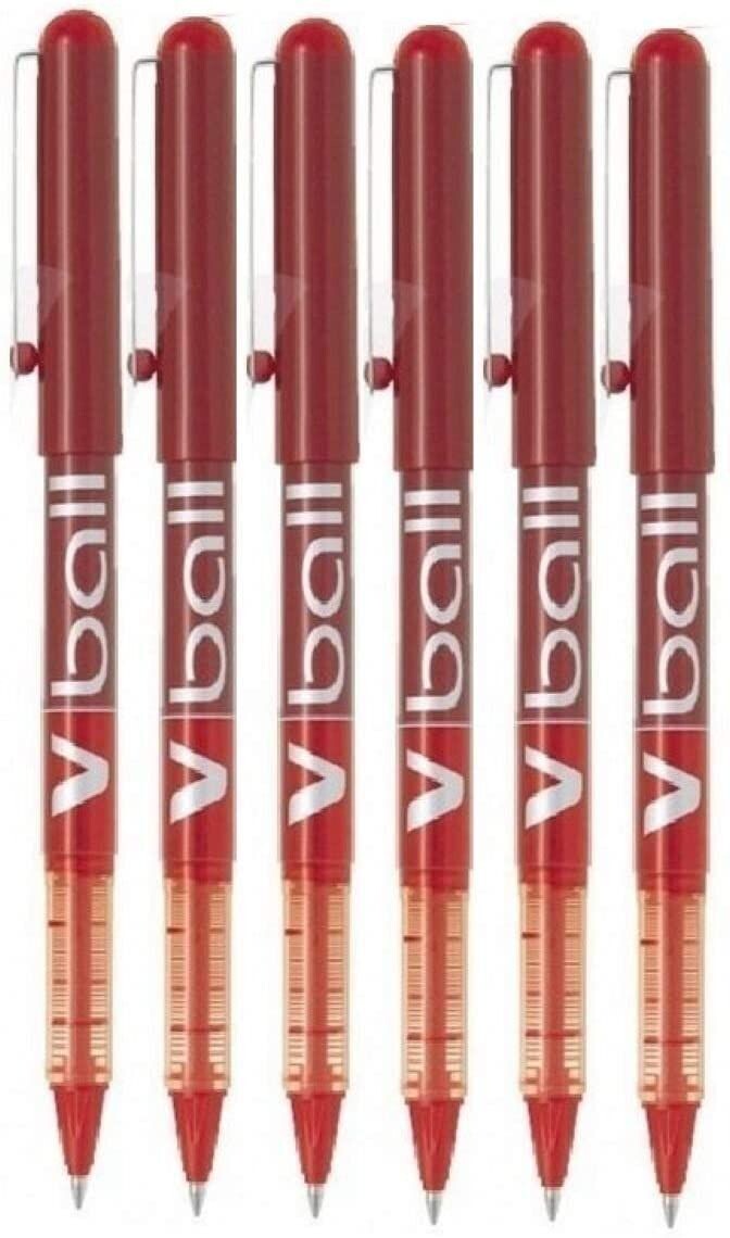 Lot de 6 Stylos Roller PILOT V-BALL 05 ROUGE