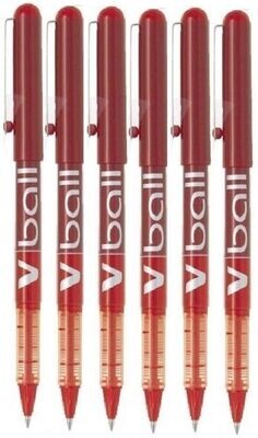 Lot de 6 Stylos Roller PILOT V-BALL 05 ROUGE