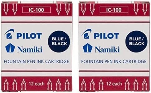 Lot de 2 Boites de 12 cartouches IC-100 pour stylo plume PILOT Haute Ecriture - encre Bleu/Noir