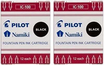 Lot de 2 Boites de 12 cartouches IC-100 pour stylo plume PILOT Haute Ecriture - encre Noire