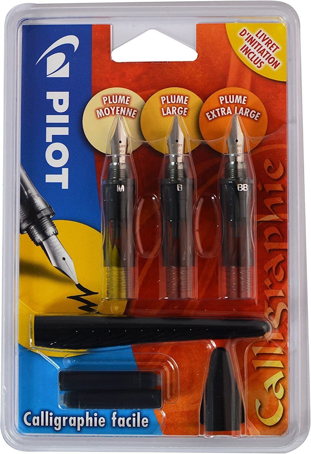 Pack de 3 blocs plume PILOT PLUMIX  - Calligraphie - Noir - Plumes Moyenne - Large - Extra Large