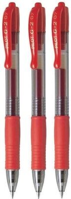 Lot de 3 stylos Bille PILOT G2 07 - encre gel - Rouge