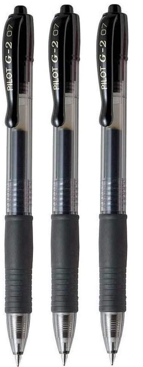 Lot de 3 stylos Bille PILOT G2 07 - encre gel - Noir