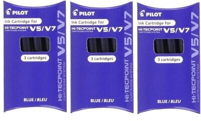 Lot de 3 étuis de 3 cartouches encre BLEUE pour Stylos PILOT V5 ou V7 rechargeables
