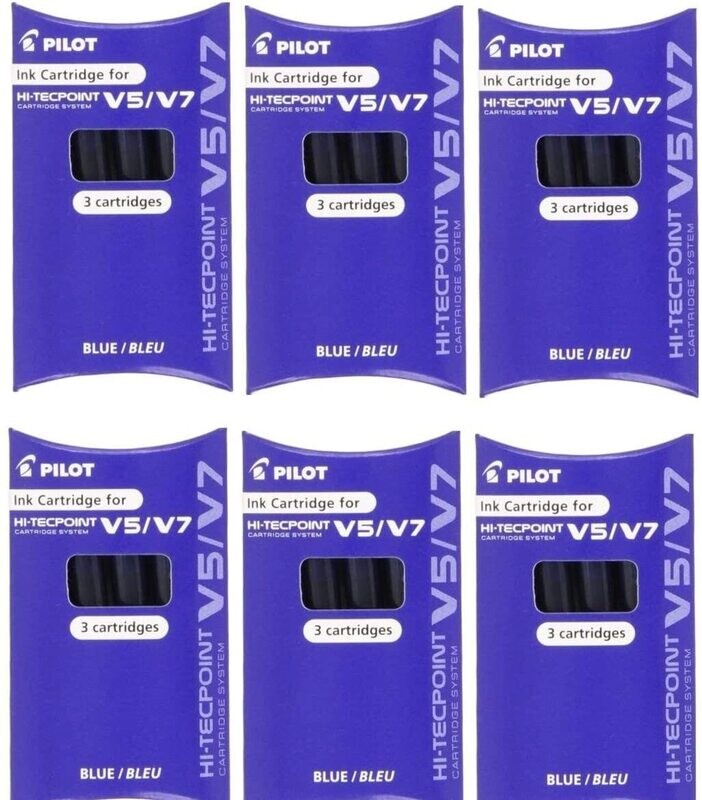 Lot de 6 étuis de 3 cartouches encre BLEUE pour Stylos PILOT V5 ou V7 rechargeables