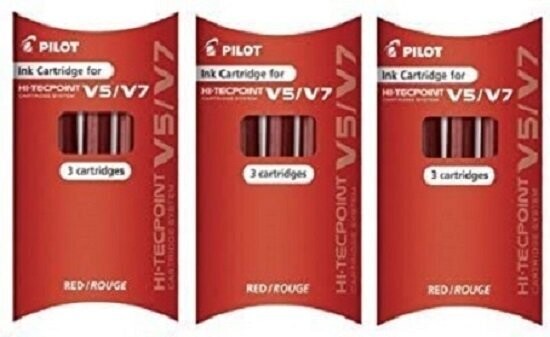 Lot de 3 étuis de 3 cartouches encre ROUGE pour Stylos PILOT V5 ou V7 rechargeables