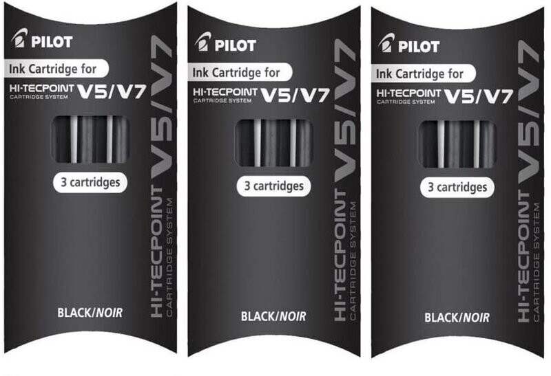 Lot de 3 étuis de 3 cartouches encre NOIRE pour Stylos PILOT V5 ou V7 rechargeables